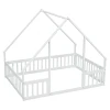 Twin Wood House-Shaped Floor Bed with Fence, Guardrails 5