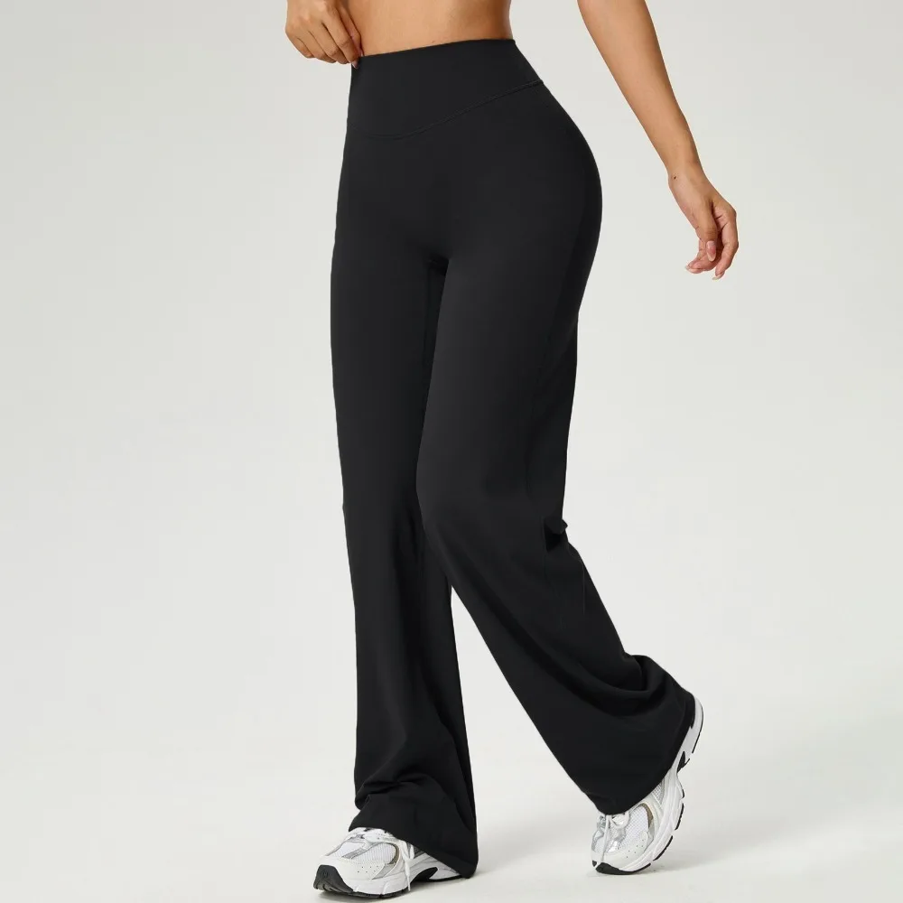 STOUREG 요가 팬츠 GYM 네이키드 필 스트레이트 레그 팬츠 울트라 소프트 버터 패브릭 여성용 미드 웨이스트 필라테스 러닝 스포츠 바지
