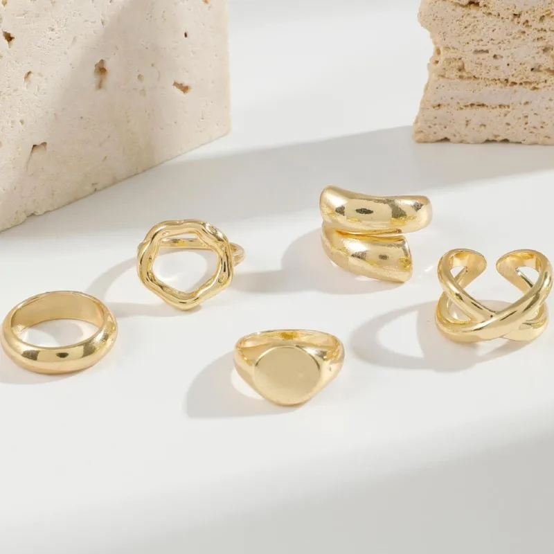 18K Gold Color Geometric Design Versatile Open Rings for Women Simple Fashion Aesthetic Ring Daily Jewelry Accessories Wholesale