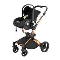 Poussette de luxe 3 en 1 en cuir PU, poussette multifonctionnelle à quatre roues pour bébé nouveau-né, voiture 360 ° 5