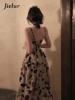 Jielur Summer Floral Strap Midi Dress Women Sleeveless Elegant Vintage Dress Evening Party One Piece Dress Korean Fashion - Image 5