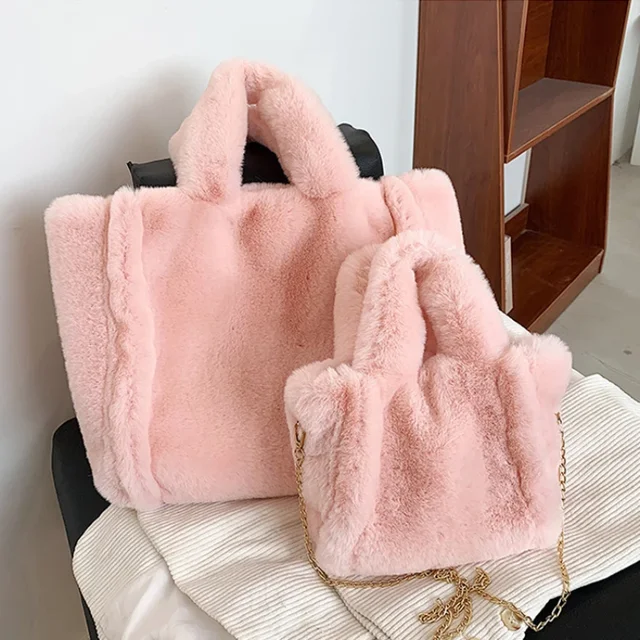 Winter Fashion Women's Furry Tote Handbags Large Capacity Commuter Ladies Faux Fur Shoulder Bag Soft Plush Female Crossbody Bags