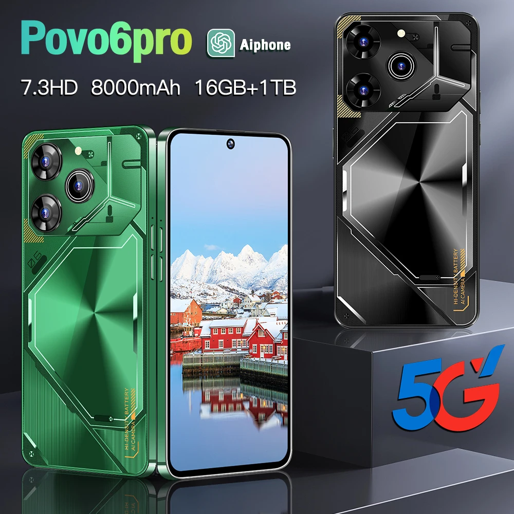 

Мобильный телефон Pova 6 Pro, экран 8000 дюйма HD, оригинальный смартфон 16 ГБ + 1 ТБ, планшетофон с двумя Sim-картами, Android, разблокированный мобильный телефон МП, мАч