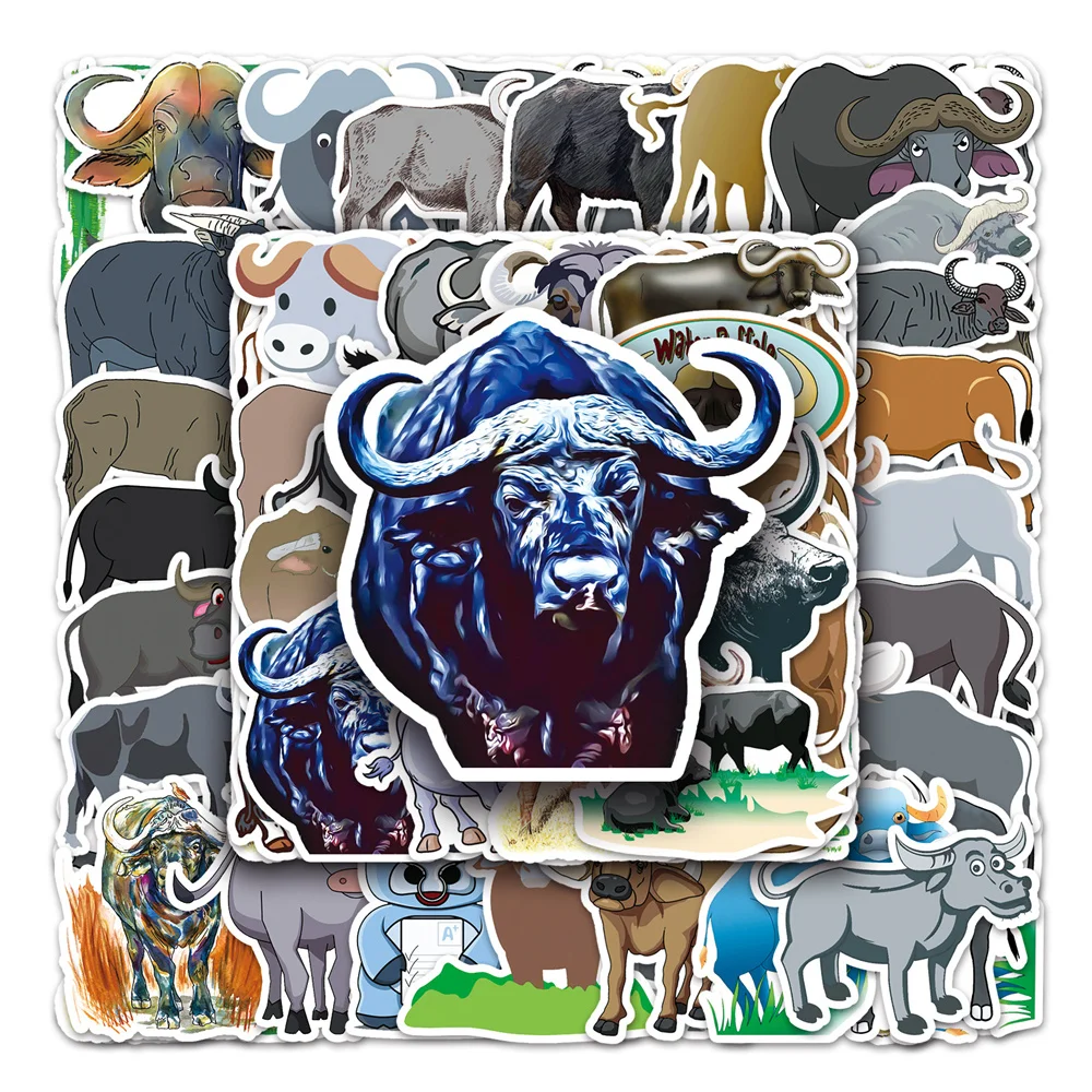 

10/30/50PCS New DIY Buffalo Animal Cartoon Personality Creative Luggage Table Car Chair Decoration Waterproof Sticker Wholesale