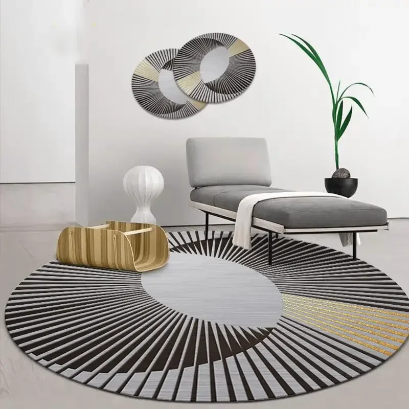 VIKAMA Crystal Velvet Round Carpet Light Luxury Office Desk Chair Non-Slip Mat Table Study Large Area Carpet Bedroom Decoration
