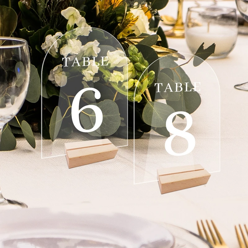 10Pcs Acrylic Wedding Table Number Sign DIY Blank Clear Display Signs with Wooden Base for Wedding Party Event Table Decoration