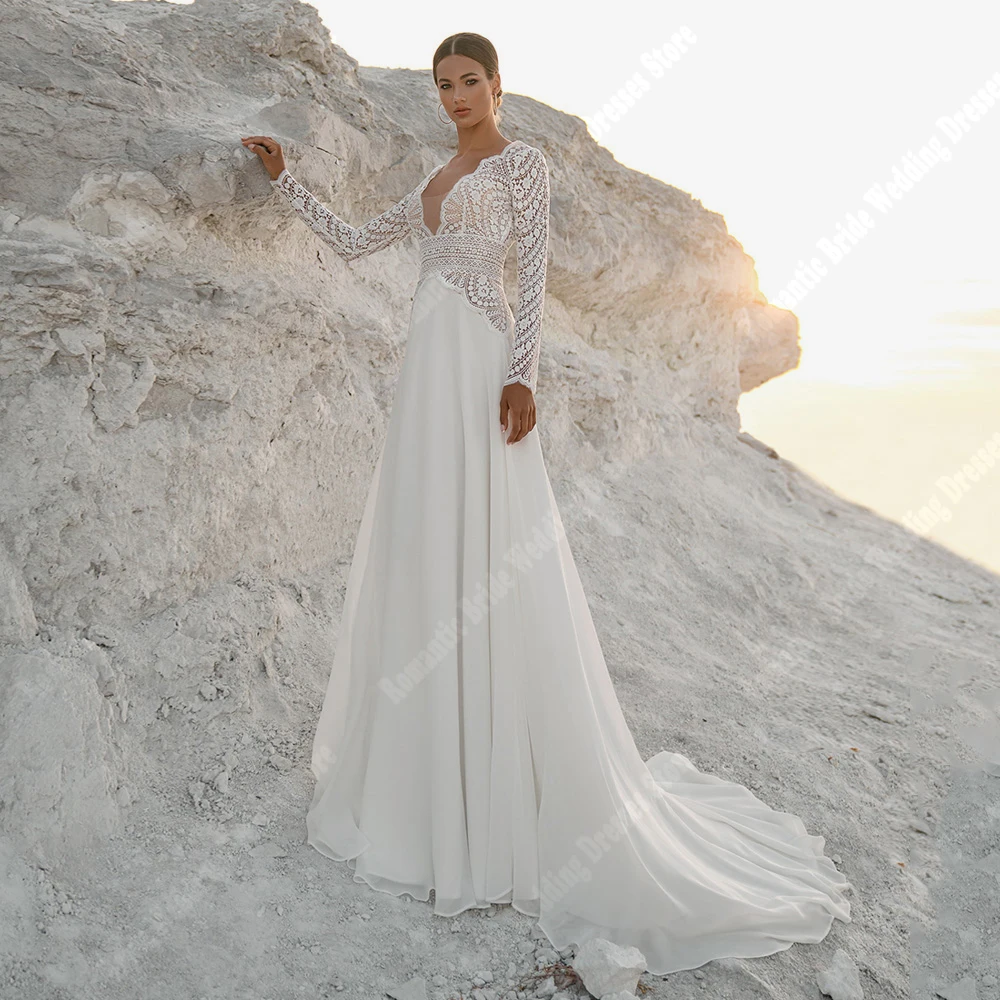 White Deep-V Wedding Dresses For Women 2024 Popular A-Line Bridal Gowns Plus Size Women Princess Vestidos De Novias Customized 4