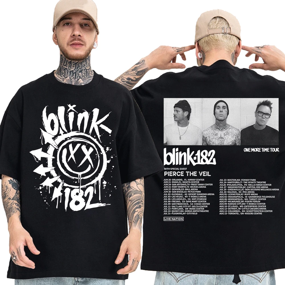 

Футболка Blink 182 с надписью «World Tour», мужская и женская футболка с музыкой One More, Повседневная футболка в стиле хип-хоп с круглым вырезом в стиле Харадзюку