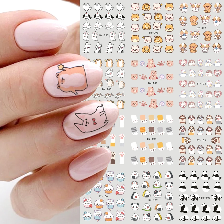 12pcs Cute Christmas Nail Stickers Cartoon Animal Design Penguin Bird Cat Dog Nail Sliders Water Decals Decoration LABN1945-1956 nail stickers nail art decoration nail decals