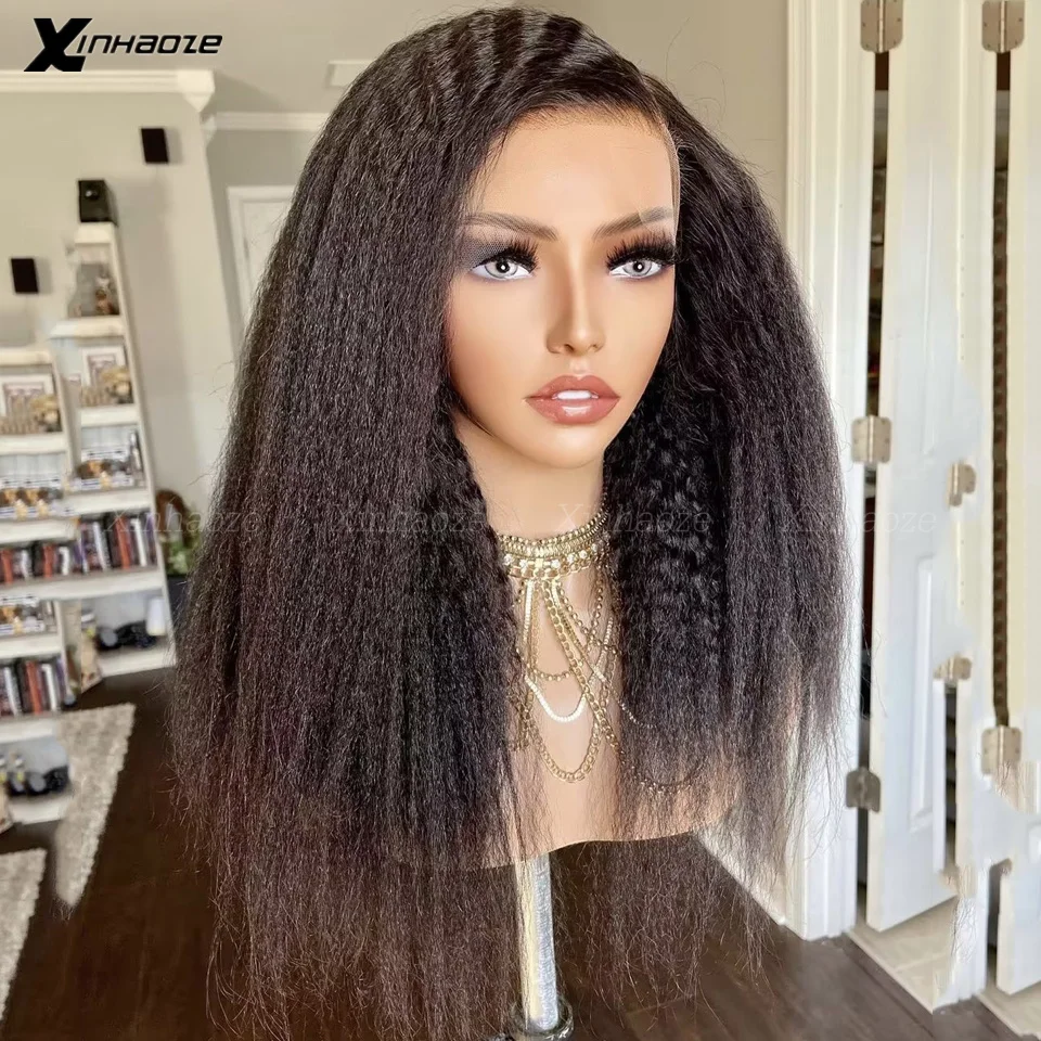 

Kinky Straight 13x4/13x6 Lace Frontal Wigs Yaki Pre Plucked With Baby Hair Brazilian Remy 5x5 Silk Top Closure Human Hair Wigs