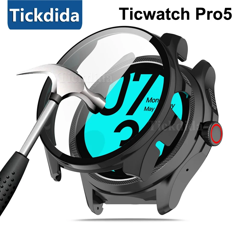 

Для Ticwatch Pro5 чехол + закаленное стекло, полноразмерная защита экрана, чехол-бампер