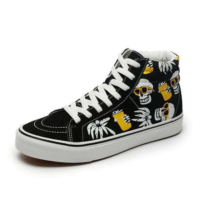 

New Men High Top Canvas Shoes Graffiti Male Mid-Cut Sneaker Lace Up Students Casual Unisex Skate Shoes Street Footwear 39-44