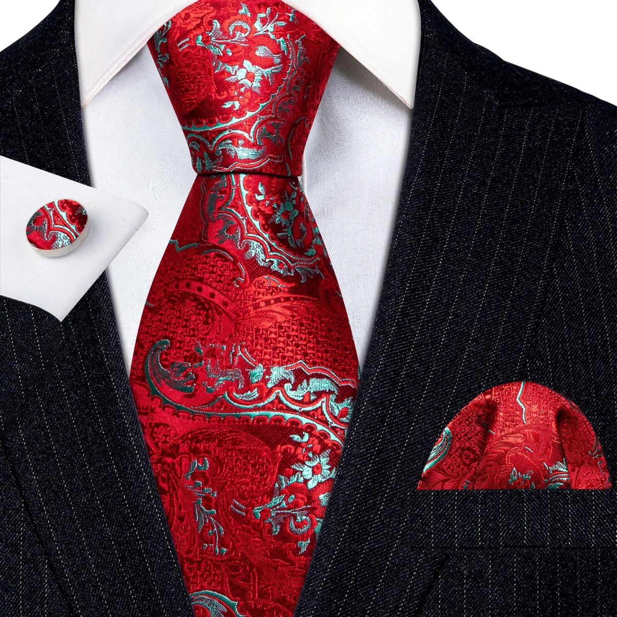 

Luxury Ties for Men Red Green Floral Pink Teal Green Purple Silk Necktie Pocket Square Cufflinks Wedding Corbata Barry·Wang 6169