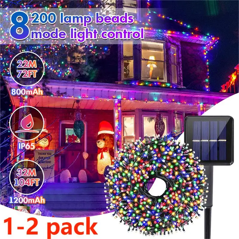 2PACK330LEDOutdoorSolarChristmasLights8Mode33mFlashChristmas