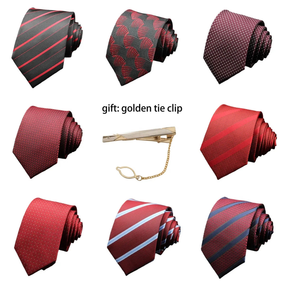 New Luxury 7CM Mens Necktie Red Color Stripes Dot Ties For Man Groom Jacquard Woven Neck Tie For Business Wedding Party