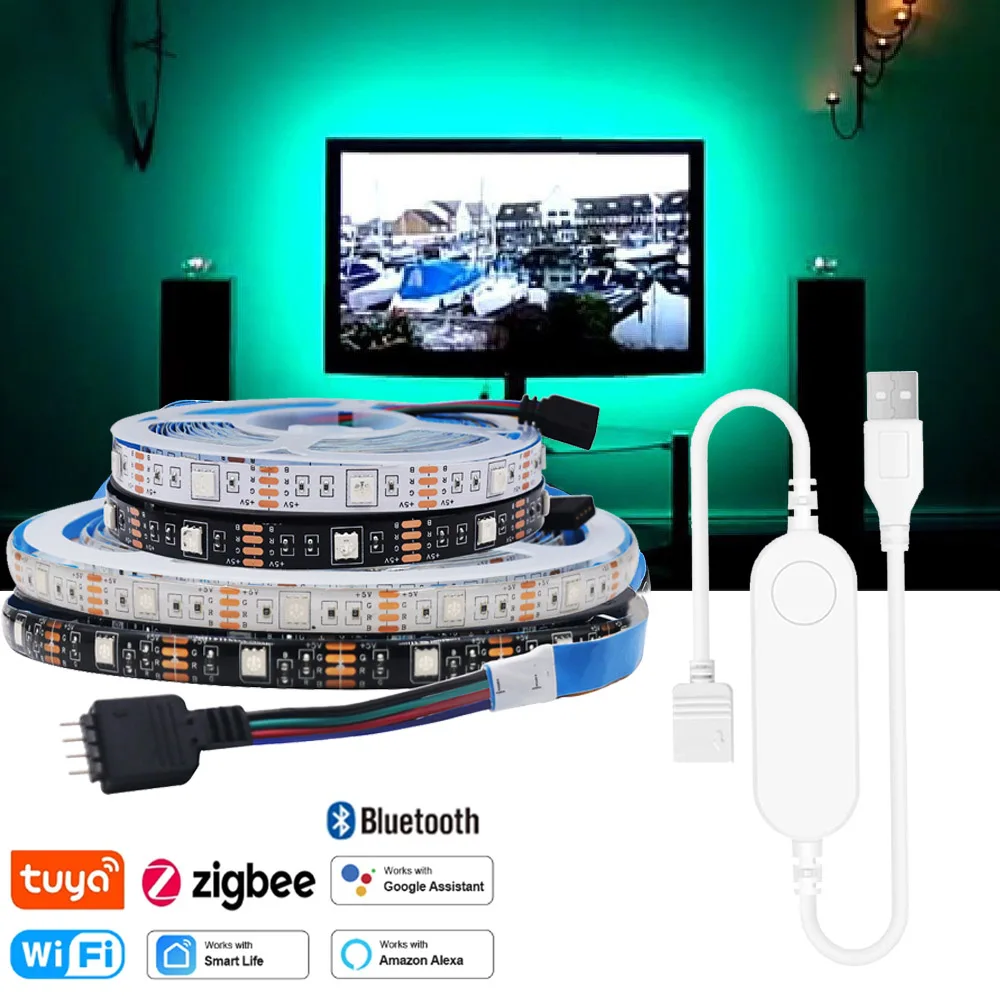 Smart Zigbee USB Led Lights Tuya Wifi Bluetooth RGB Led Strip 5V 5050 Flexible Tape TV Backlight Works With Alexa Google Home