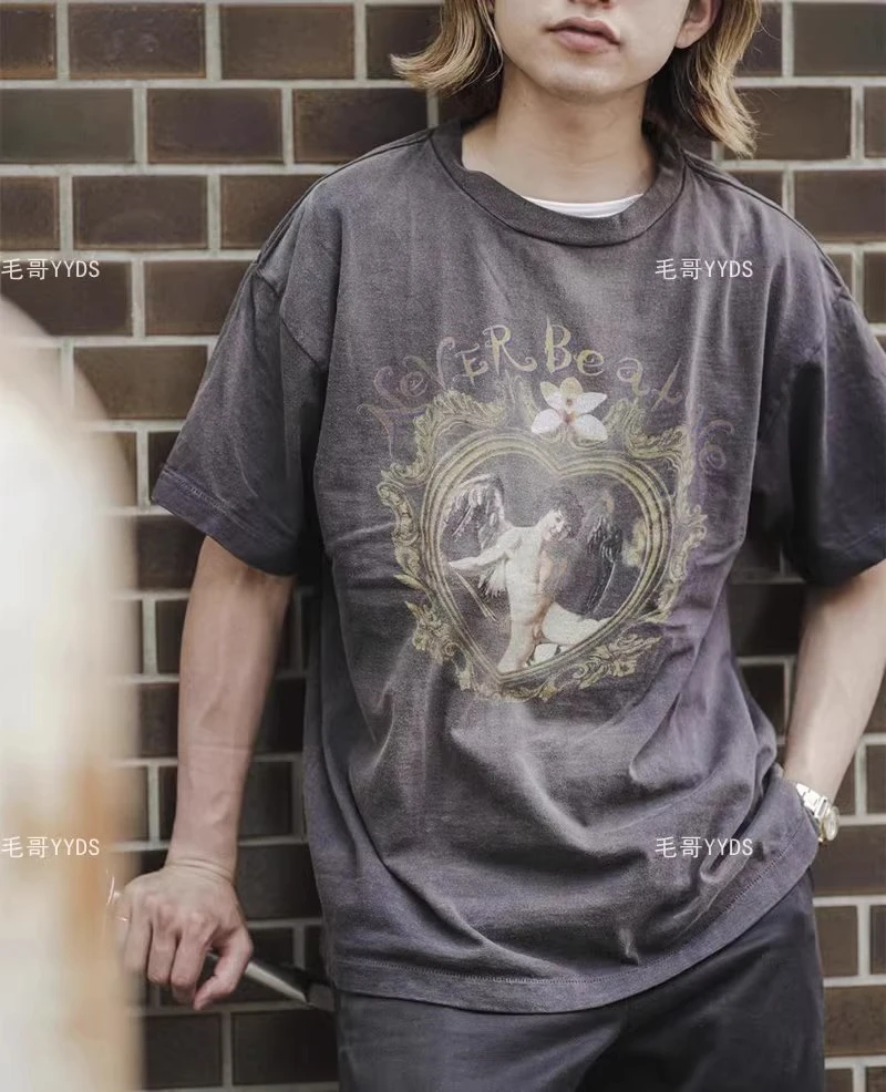 

23SS High quality Saint Michael T-shirt Men Women Angel Wash Print T Shirt Tee