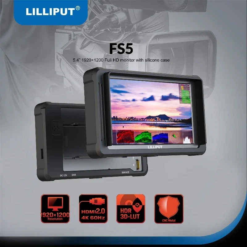 LILLIPUT FS5 5.4 Inch Monitor 3D LUT 1920x1200 3G-SDI IPS FHD Video Focus Assist Support 4K 60Hz HDMI