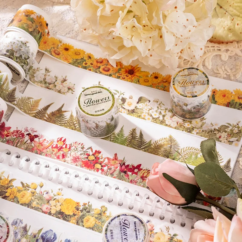 

1x Special-shaped Maksing Washi Tape Flowers All The Way Pink Rose Iris Camellia Daffodils Creative Decoration Collage