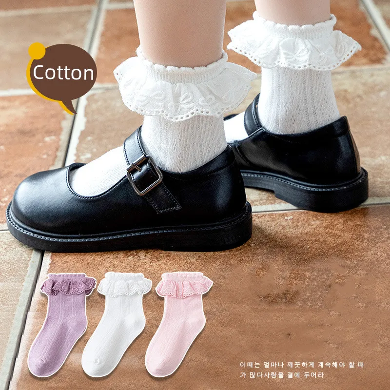 

1 Pair Kids Girl Socks Cute Lace Princsee Ruffle Short Sock for Baby Girl Spring Autumn Combed Cotton Frilly Dance Toddler Sock