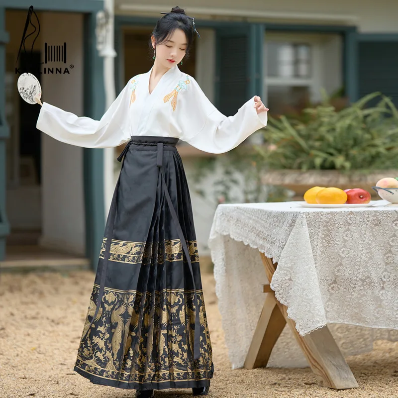 

Phoenix Weaving Gold Horse Face Skirt Set Women's Aircraft Sleeves New Chinese Style Daily Slimming Hanfu
