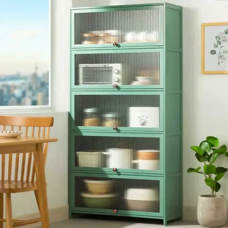 Modern Bakers Rack for Kitchen Cabinet Storage, 5 -Tier Microwave Stand with Flip Door Cabinet, Bamboo with Pegboard for Kitchen