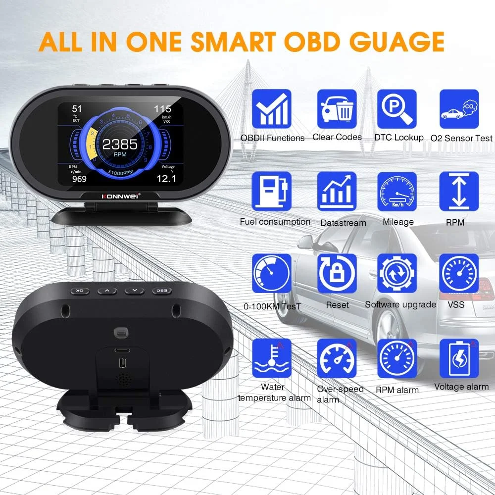 2025 KONNWEI KW206 OBD2 Scanner Car Digital On-Board Computer LCD Display Fuel Consumption Water Temperature Gauge Speedometer 2