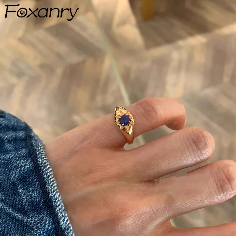 Foxanry Blue Zircon Rings Gold Color Star Tail For Women Couples Exquisite Trendy Elegant Temperament Engagement Jewelry Gifts