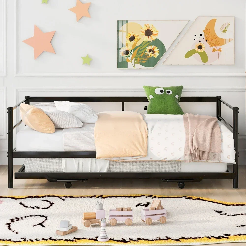 Children Beds Twin Size Metal Daybed with Adjustable Trundle,Silver Bunk Beds for Kids for Girls From 6 To 12  Years Princesses 3