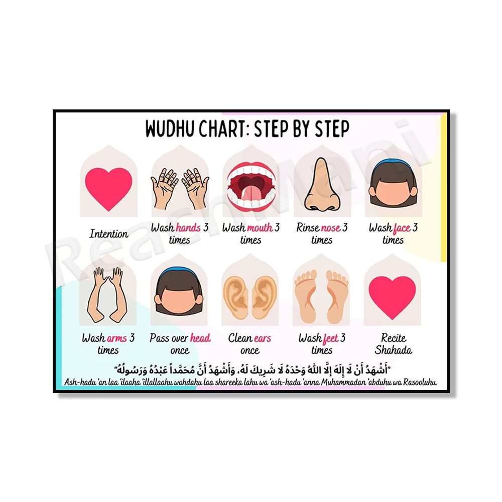 Girls and Boys Wudhu Chart, Visual, Islamic, Educational Poster for Children, Prayer, Namaaz, Guide, Good, Deeds, Simple, Love
