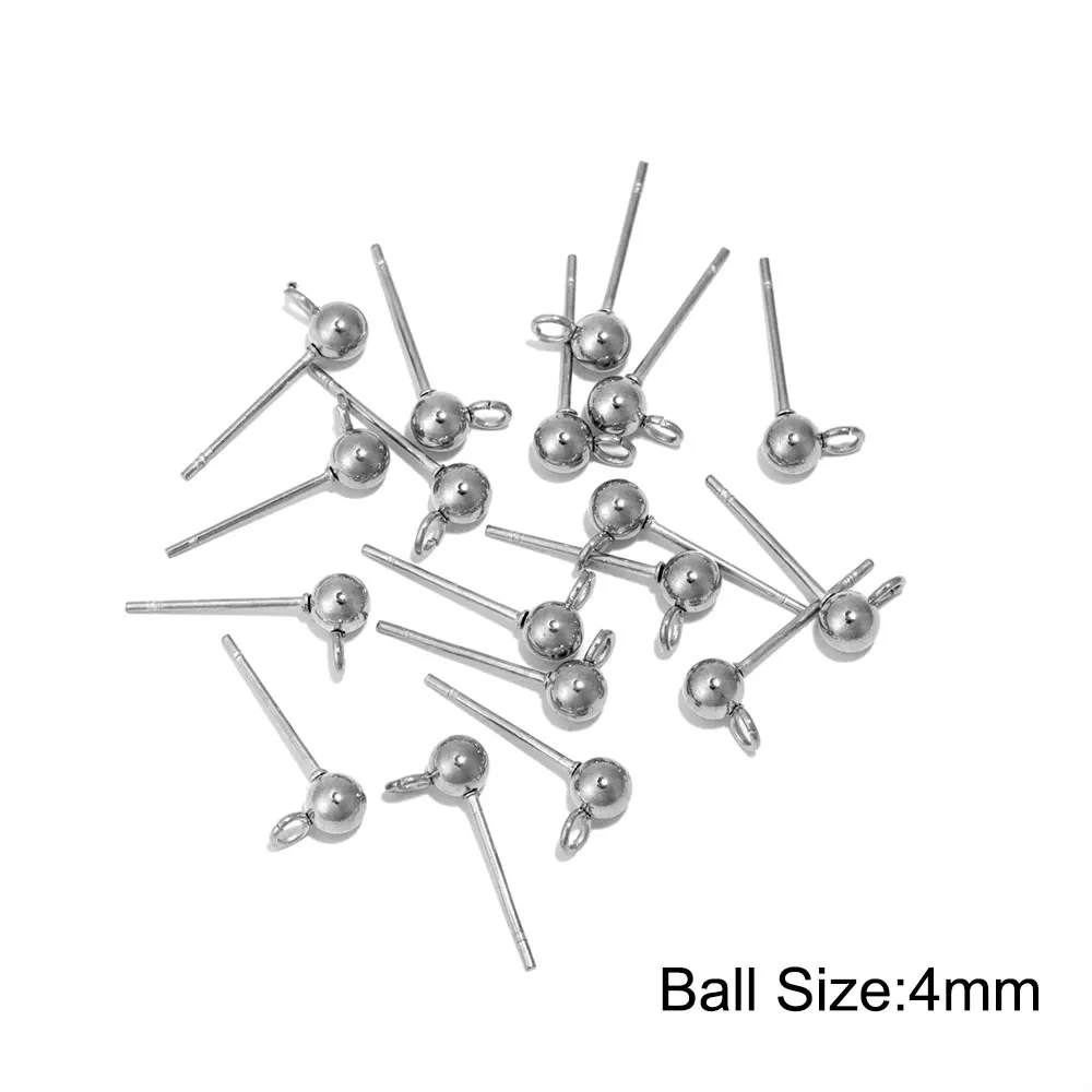 20 Stück Edelstahl 3/4/5/6 mm Kugel-Ohrstecker mit Biegeringen, 2 Stile für DIY-Ohrringe, Schmuckherstellung, Zubehör – Detail 5
