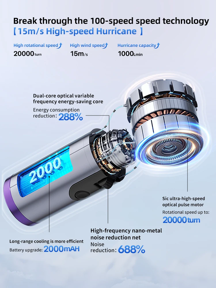 Rechargeable Electric Handheld Fan 199 Speeds Adjustable Portable Outdoor Mini Air Cooling Turbo Fan Personal Fan with Lanyard