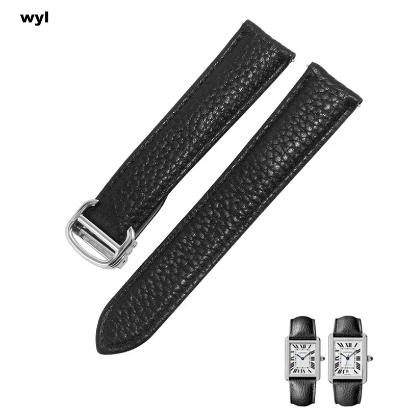 

Genuine Leather Watch Strap for Cartier Tank London Solo Soft Comfortable Lychee Pattern Watchband Accessories 20 22 23 24 25mm
