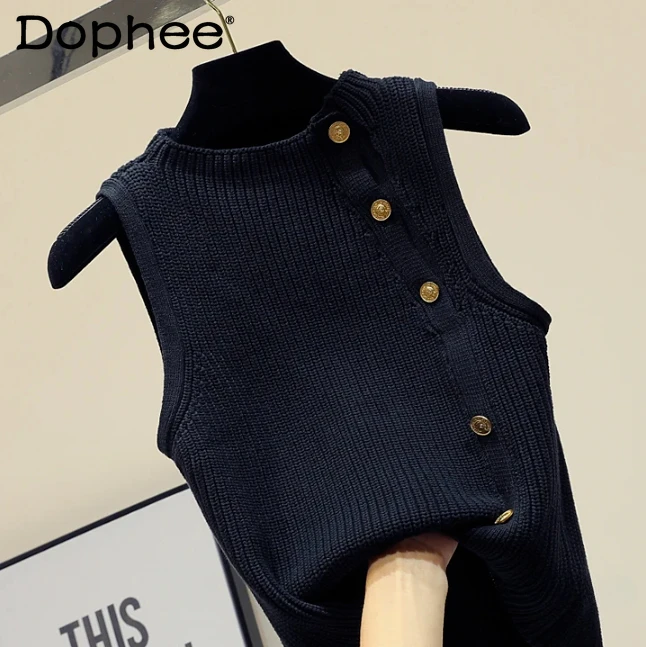 

Coarse Yarn Knit Vest for Women Slim Black Single Breasted Sweater 2024 Spring Korean Style Woman New Sleeveless Sweater Top