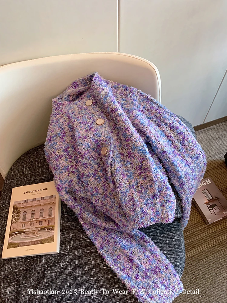 여성용 스웨터 레인보우 가디건, O-넥 싱글 브레스트, 럭셔리 슬림 타이드 니트웨어 탑, 한국 오피스 레이디 격식 있는 행사