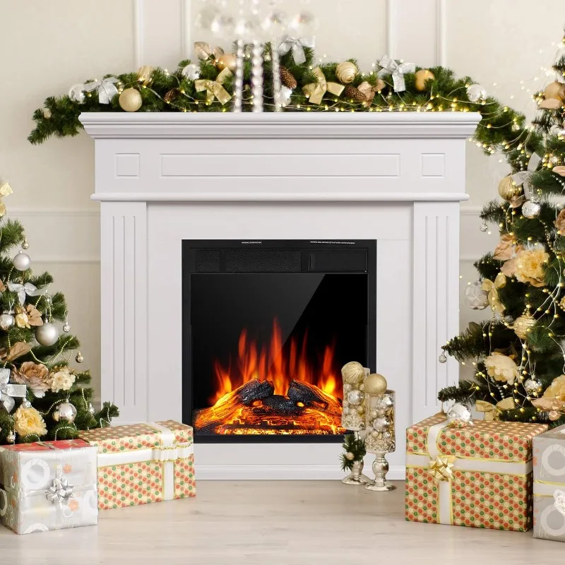 Electric Fireplace Mantel Package Wooden Surround Firebox TV Stand Free Standing Electric Fireplace Heater with Logs, 6