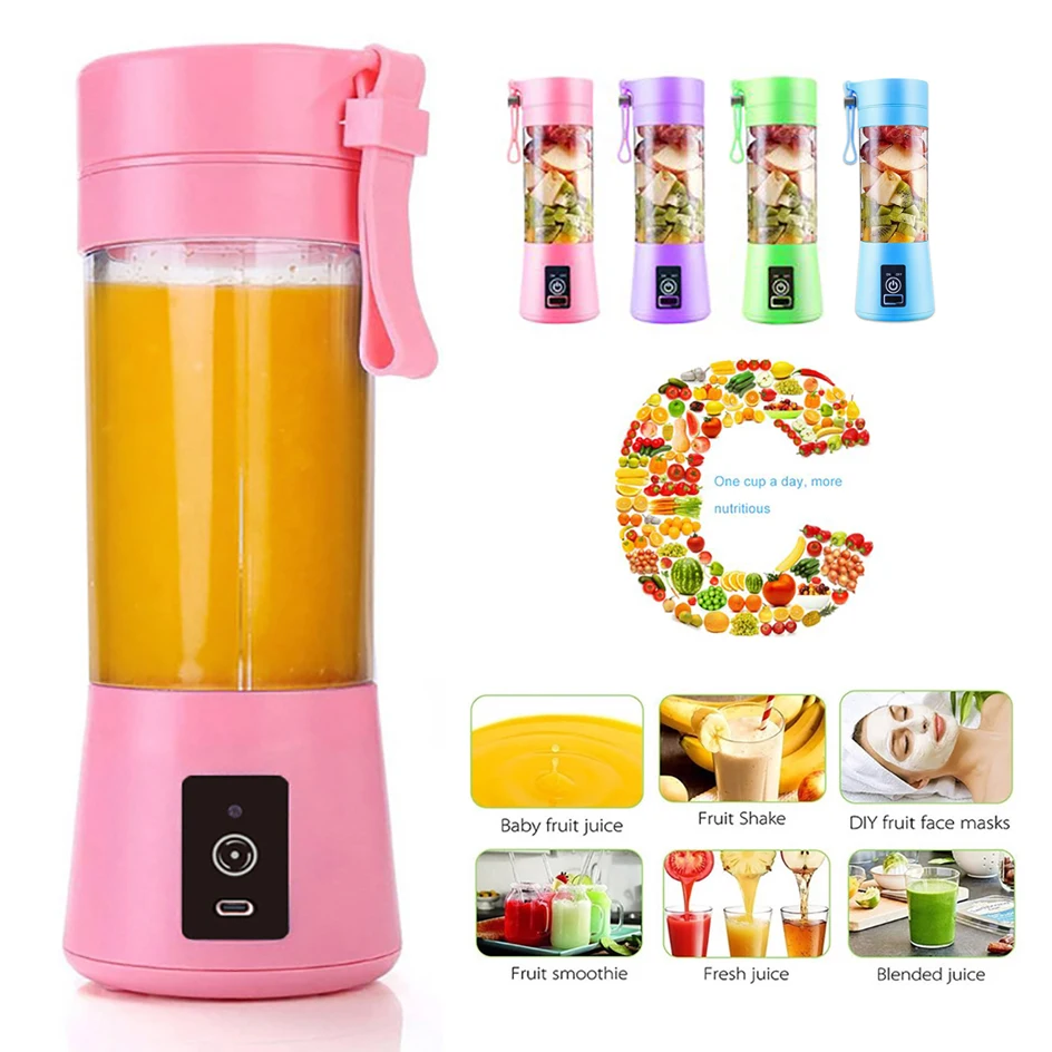 미니 전기 휴대용 착즙기 컵, 휴대용 스무디 주스, 충전식 과일 밀크쉐이크 믹서 머신 메이커, 믹서기 교반기, 380ml