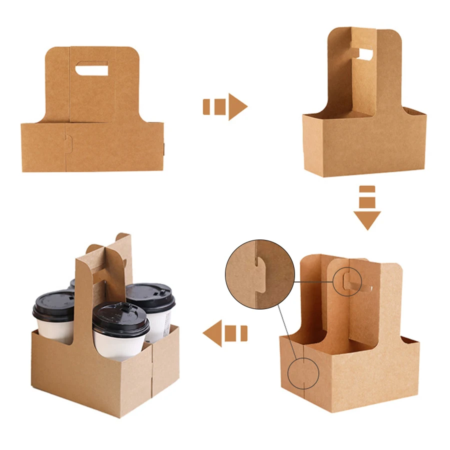 10/20Pcs Kraft Paper Take Out Bags for Flower Coffee Drinks with 2 Cup Holders, Two-in-... - SKU PTB01236 - UGI Packaging