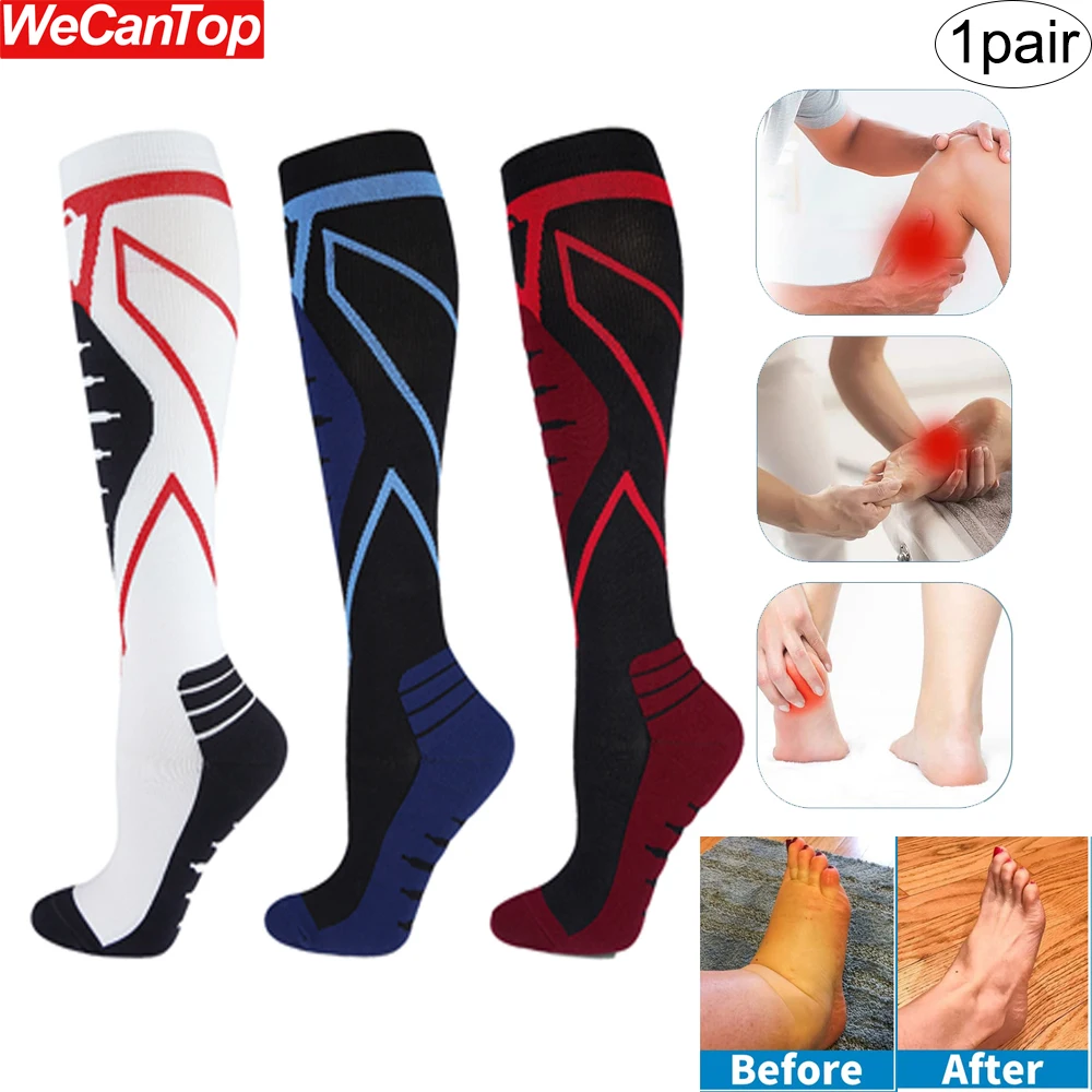 

1Pair Compression Socks for Men Women 15-20 mmHg Calf Support for Running Nurses Gym Flight Pregnancy Circulation Athletic Socks