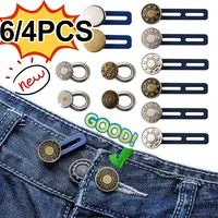 6/4PCS Magic Pants Extender Metal Button Extender For Jeans Sewing Adjustable Size Retractable Waist Extenders Universal Buckle 1