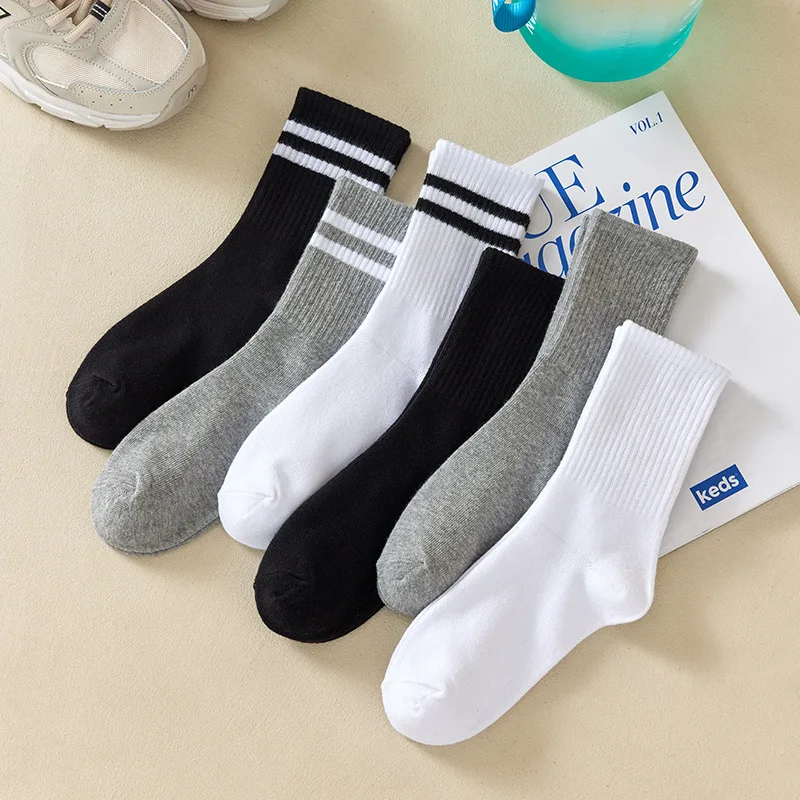 Men Women Mid Calf Socks Black White Grey Casual Crew Socks Ultra Soft Breathable Unisex Sports Work Daily Outfits 6 10 12 Pairs sports socks casual socks breathable socks solid color socks black socks athletic socks gym socks solid colour socks mid calf socks