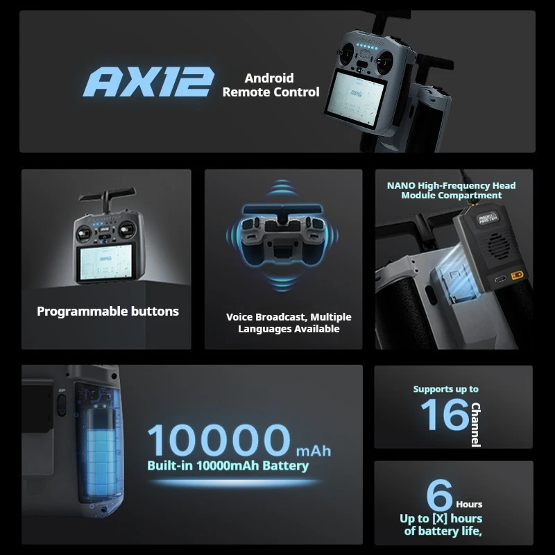 새로운 AX12 안드로이드 리모컨 ExpressLRS HD 터치스크린 2.4G HDMI 입출력 지원 FPV RC 드론 컨트롤러