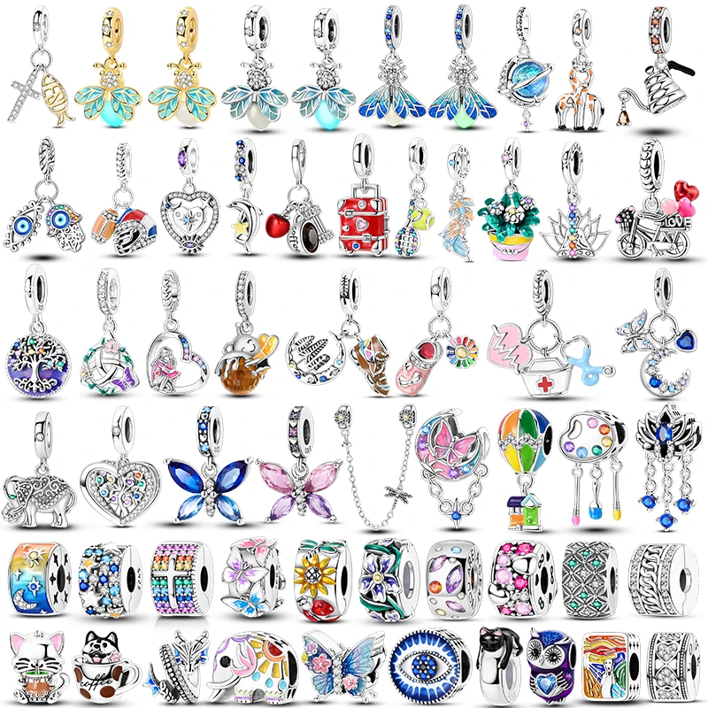 PAMELA  무라노 유리 구슬 블루 핑크 퍼플 라운드 매력 plata de ley..