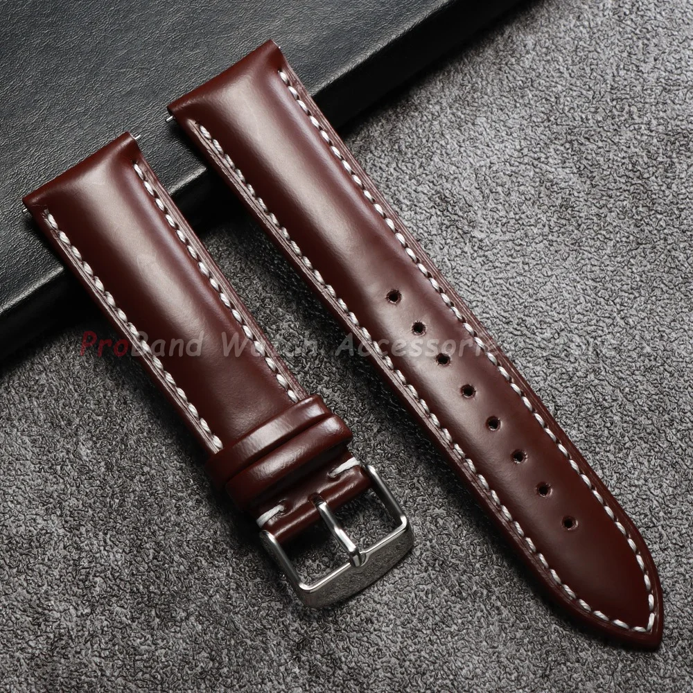Glossy Stitching Leather Watchband - Quick Release, Waterproof, Unisex Design