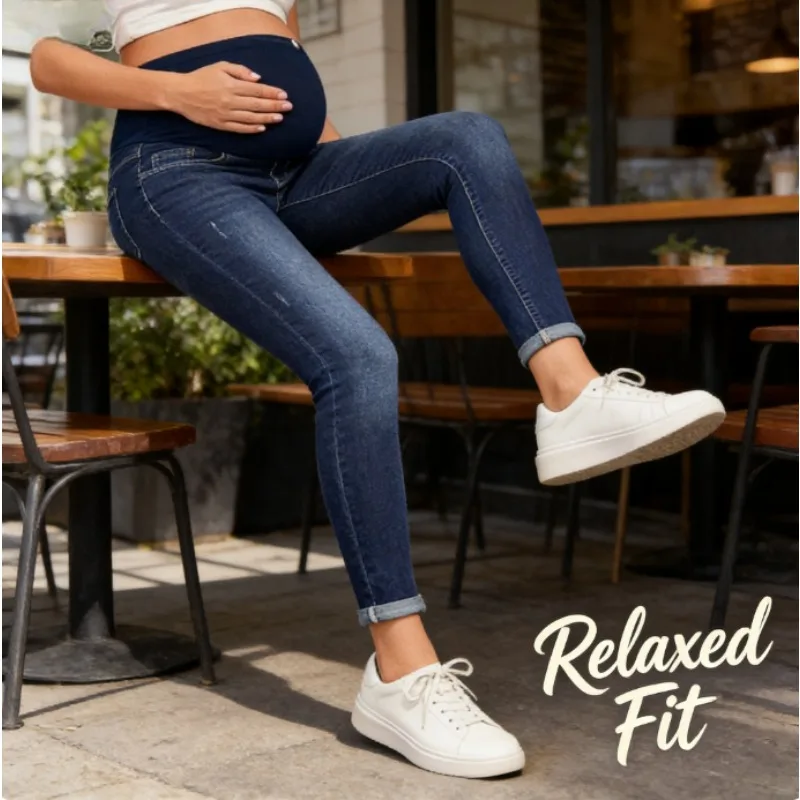 Pregnant Women's High Waisted Elastic Jeans Abdominal Maternity Pants Postpartum Casual Wear Autumn Winter Jeans