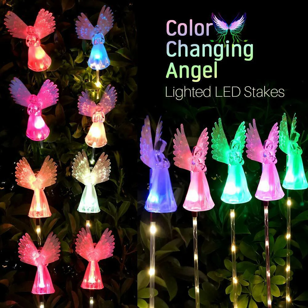 Lampada solare per giardino esterno, confezione da 2 luci angelo solari, luci solari impermeabili a LED che cambiano colore, luce da sentiero, picchetto da giardino per giardino, prato, cimitero