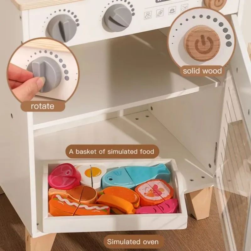 CPC CE EN71 Wooden Play Kitchen Microwave Fridge Washing Machine with Lights & Sounds Christmas Gift for Kids
