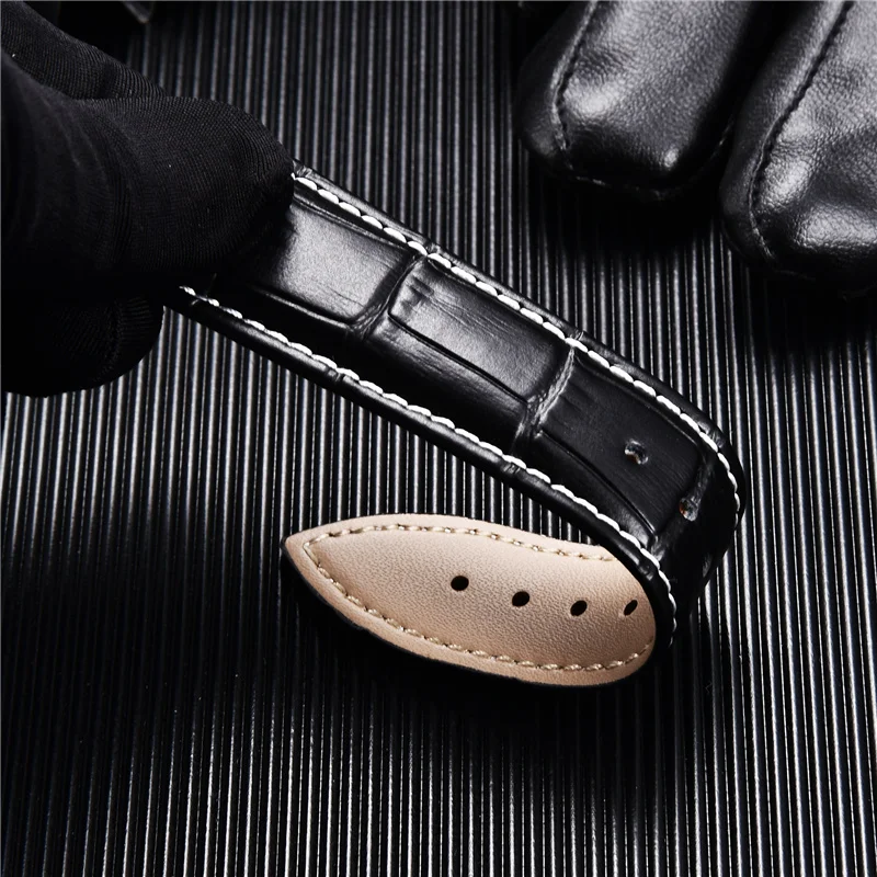 Premium Genuine Leather Watchband with Butterfly Buckle - Elegant Men's Strap Accessory