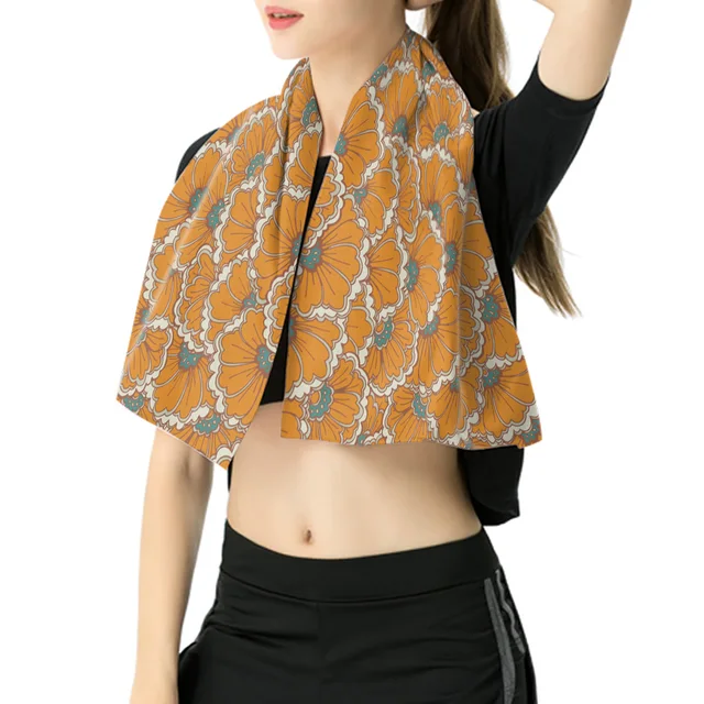 Narancssárga Virágnövény Modern Háztartási Fürdő Törülköző Gyors Száraz Fitnesz Spa Stílusos Mikroszálas Strand - Image 5