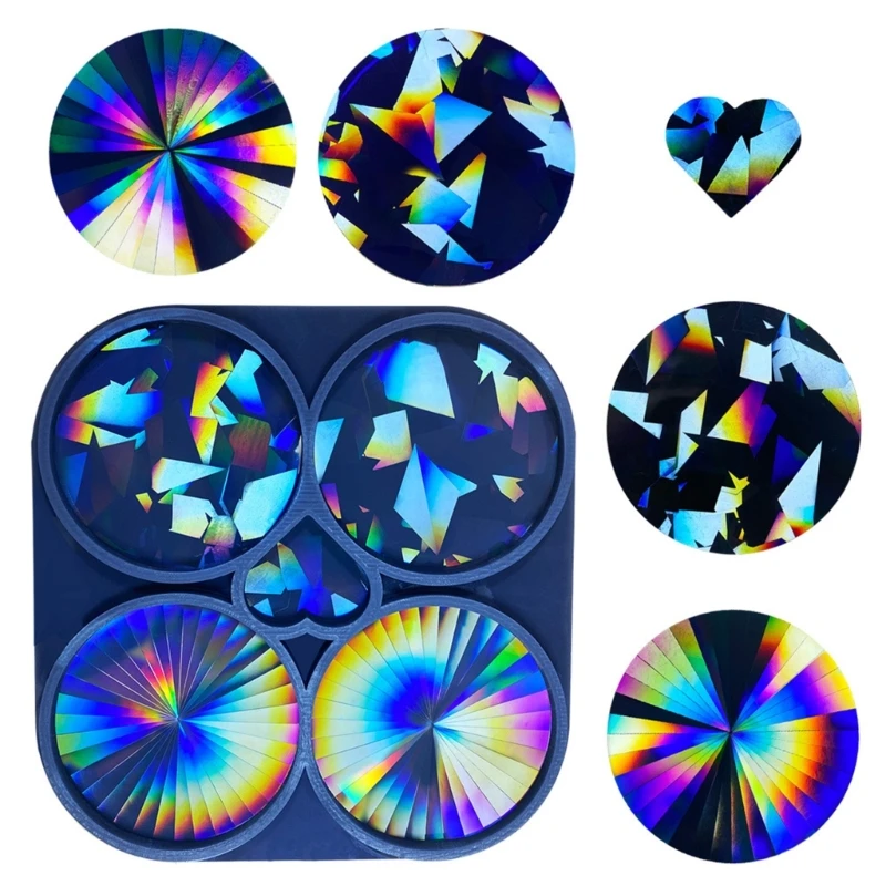 

4-in-1 Holographic Coaster Silicone Mold DIY Round Coffee Tea Tray Cup Mat Placemat Epoxy Resin Casting Mould Home Table Decor